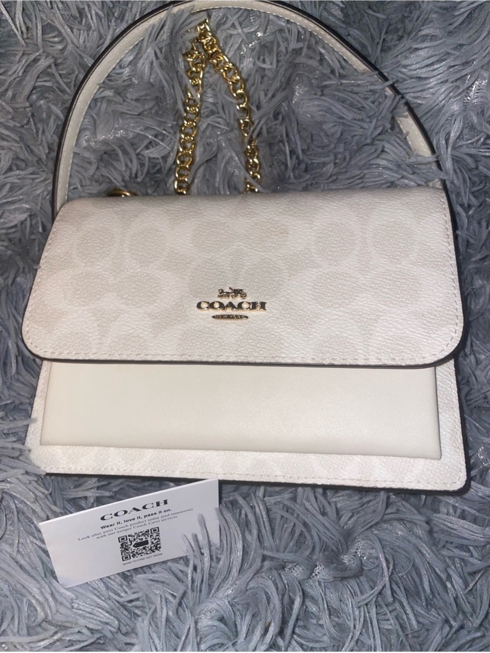 Coach White Signature Shoulder Bag with Gold Hardware
